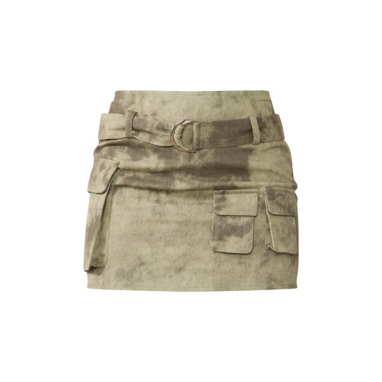 Khaki Washed Twill Cargo Micro Mini Skirt