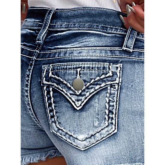 Embroidered Pockets Washed Denim Shorts, Raw Hem Slash Pockets Short Denim Pants, Women’s Denim Jeans & Clothing – PRYCUS MITCHELL INC