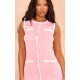 Pink Contrast Detailed Pearl Button Woven Romper