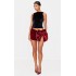 Burgundy Velvet Oversized Bow Diamante Trim Mini Skirt