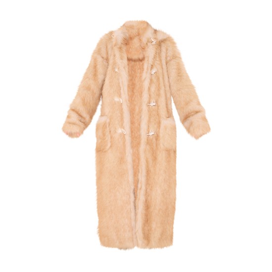 Natural Ombre Tip Hooded Faux Fur Maxi Coat