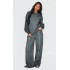 PRETTYLITTLETHING Washed Charcoal Premium Waist Wide Leg Sweatpants