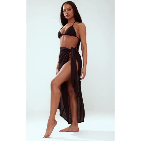 Black Linen Look Beach Sarong