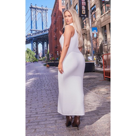 White Funnel Neck Super Soft Knit Maxi Dress