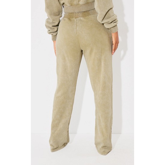 PRETTYLITTLETHING Shape Olive Washed Wide Leg Sweatpants