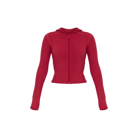 Dark Red Sculpt Hooded Gym Jacket