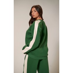 PRETTYLITTLETHING Forest Green Embroidered Contrast Oversized Sweatshirt