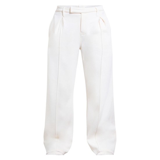 Cream Pintuck Fleeceback Tailored Sweatpants