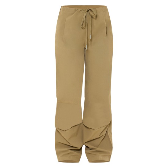 Khaki Thin Waistband Drawstring Detail Track Pants