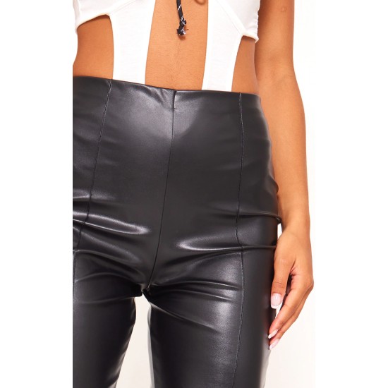 Black Faux Leather Pintuck Detail Leggings