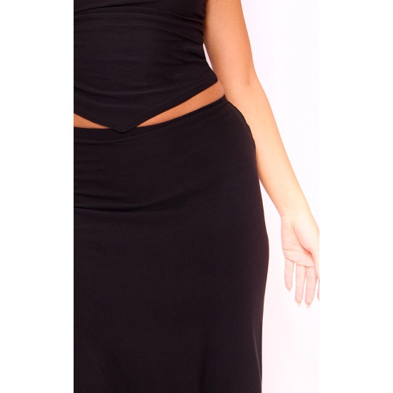 Black Soft Touch Low Rise Maxi Skirt