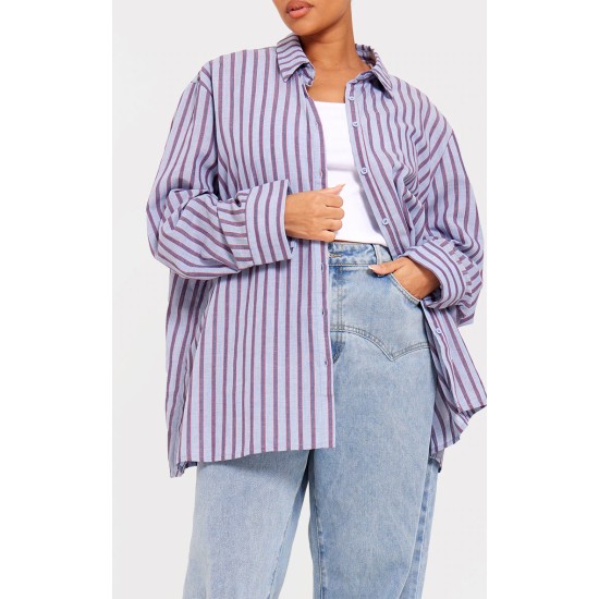 Plus Blue Striped Oversized Shirt