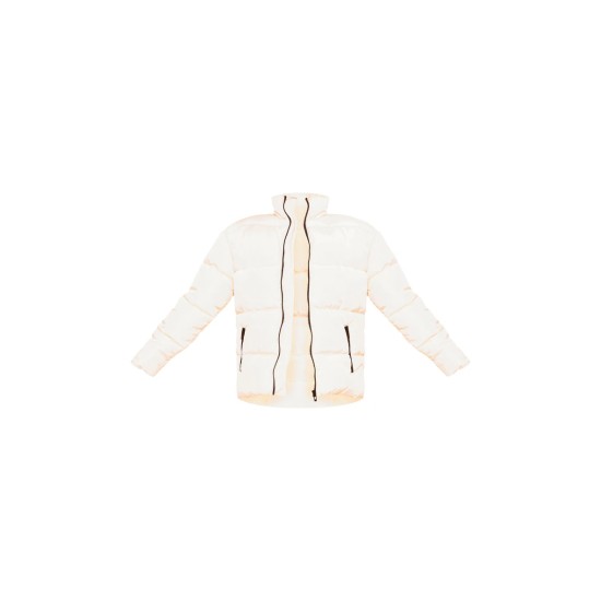 PRETTYLITTLETHING Off White Panelled High Neck Puffer Coat