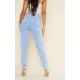 Light Blue Wash Asymmetric Waistband Long Straight Leg Jeans