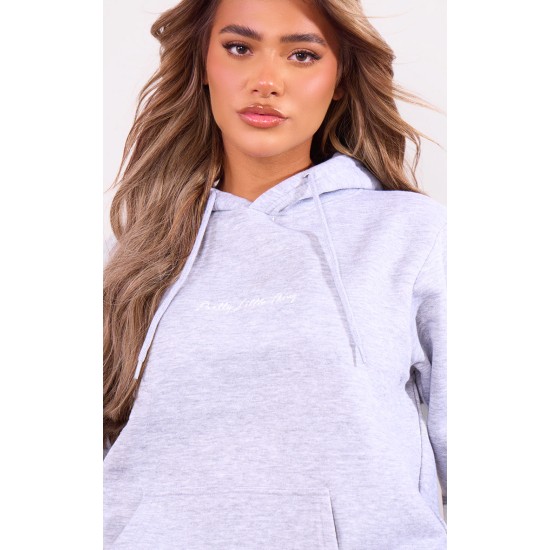 PRETTYLITTLETHING Grey Marl Oversized Sweat Hoodie