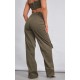 Khaki Twill Pocket Detail High Waist Cargo Pants