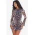 Leopard Mesh Long Sleeve Tie Back Shift Dress