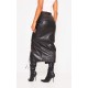 Black Faux Leather Twist Detail Front Midi Skirt