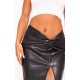 Black Faux Leather Twist Detail Front Midi Skirt