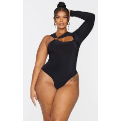 Plus Black Cut Out Ring Detail Long Sleeve Bodysuit