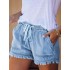 Women’s Plain Light Washed Blue Raw Hem Shorts Casual Trendy Short Pants Elastic Waist Drawstring Comfy Shorts – PRYCUS MITCHELL INC