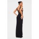 Petite Black Double Layer Lace Up Detail Maxi Dress