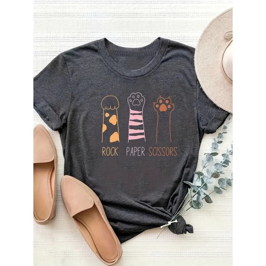 Women’s Cat Paw Print Tee – Comfy, Casual & Stretchy, Perfect for Springu002FSummer – Easy-Care Top – PRYCUS MITCHELL INC