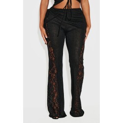 Shape Black Fold Over Ribbed Pants With Side Panel Detail