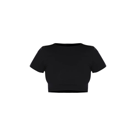 Basic Black Cotton Blend Short Sleeve Crop Top