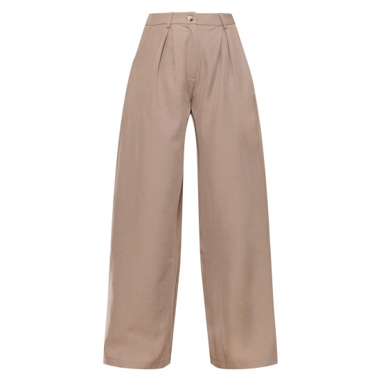 Taupe Woven Tailored Wide Leg Pleated Pants