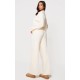 Cream Knitted Polo Neck Sweater And Wide Leg Pants Set