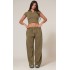 Olive Washed Rib Panel Wide Leg Sweatpants