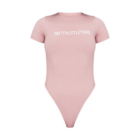 PRETTYLITTLETHING Light Pink Logo Short Sleeve Bodysuit