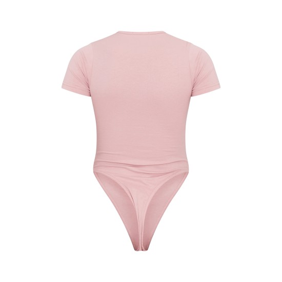 PRETTYLITTLETHING Light Pink Logo Short Sleeve Bodysuit