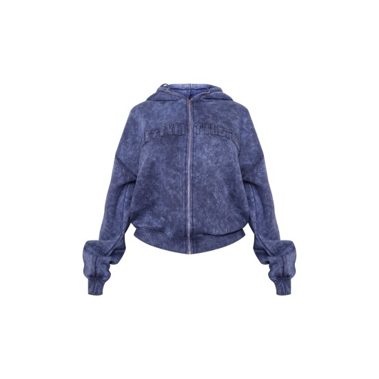 Shape Navy Embroidery Washed Zip Through Hoodie