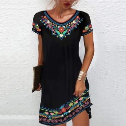 Casual Dress Ethnic Dress Shift Dress Mini Dress Black White Light Green Short Sleeve Floral Print Spring Summer Crew Neck Basic Daily Vacation Loose Fit 2023 S M L XL XXL – PRYCUS MITCHELL INC