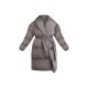 Maternity Grey Oversized Collar Belted Longline Puffer