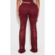 Shape Burgundy Fold Over Ribbed Pant With Side Panel Detail