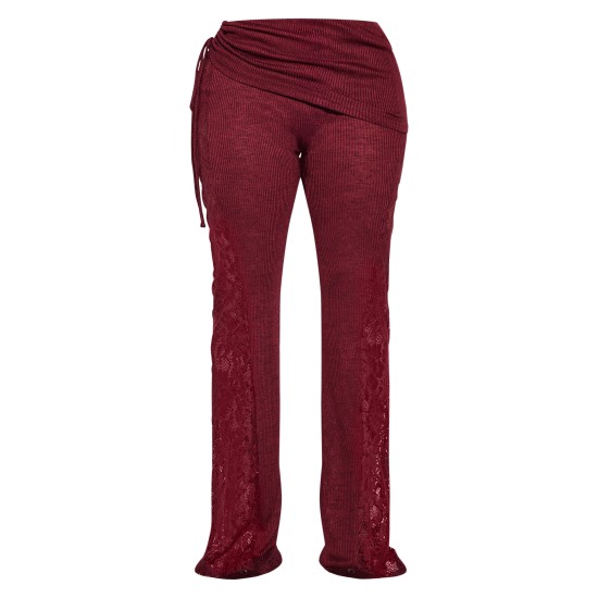 Shape Burgundy Fold Over Ribbed Pant With Side Panel Detail