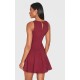 Wine Stretch Woven Racer Pleated Shift Dress