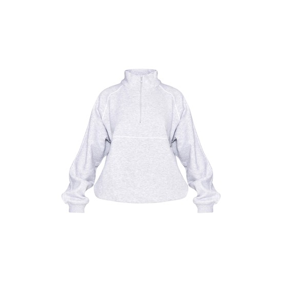 Ash Grey Oversized Contrast Piping Quarter Zip Sweatshirt