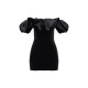 Black Velvet Bardot Ruffle Bodycon Dress