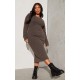 Plus Chocolate Knitted Seam Front Midaxi Dress