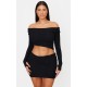 Shape Black Fold Over Ribbed Mini Skirt