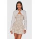 Butter Cream Contrast Pattern Shirt Detail Puffball Dress