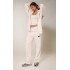 PRETTYLITTLETHING Cream Contrast Logo Badge Wide Leg Sweatpants