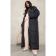 Tall Black Maxi Longline Hooded Puffer Coat