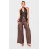 Petite Chocolate Faux Leather Wide Leg Pants