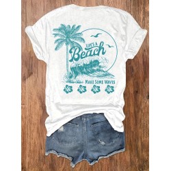 Beach Surf Print Crew Neck T-shirt, Short Sleeve Casual Top For Summer & Spring, Women’s Clothing – PRYCUS MITCHELL INC