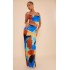 Blue Abstract Print Plisse Maxi Skirt